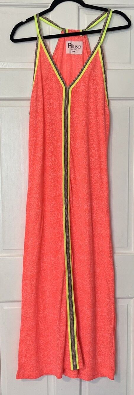 Pitusa Inca Maxi Dress Cover Up Petite Coral Resort Wear Lightweight Beach